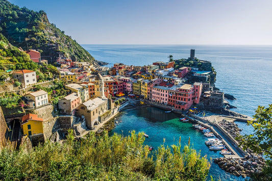 colourful picture of cinque terre in italy, sea and colourful houses